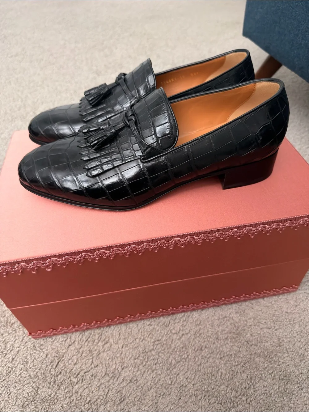AUTHENTIC and NEW GUCCI Black Crocodile Tassel Loafers